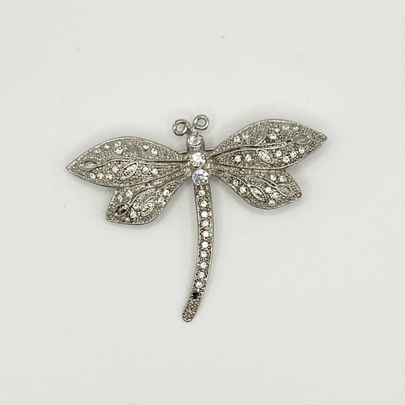 Vintage Silver Rhinestone Dragonfly Brooch 3” - Picture 1 of 2